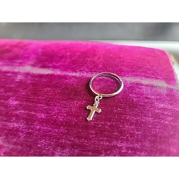 Silver Tone Metal Cross Charm Ring, SIZE US 5.75 - Picture 4 of 10